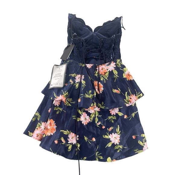 NWT City Studio Navy Blue Floral lace Mini Tiered Dress Junior's Size 5 - Picture 2 of 7